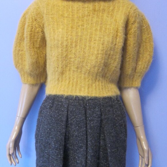 BA&SH YELLOW GOLD ALPACA FUZZY CROPPED SWEATER LADY PULLOVER STYLE - Picture 8 of 9